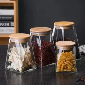 Glass Food Storage Jars Clear Storage with Airtight Bamboo Lid Organization Containers - Changsha Qingyulan Homeware Co., Ltd. - China