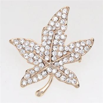 Fashion Brooches Leaf Shaped Crystal Brooch for Ladies Age Youth Color Any Shape Leaf Plating Gold Style Fashion Gender Female - Yiwu Beauty Jewelry Factory - China