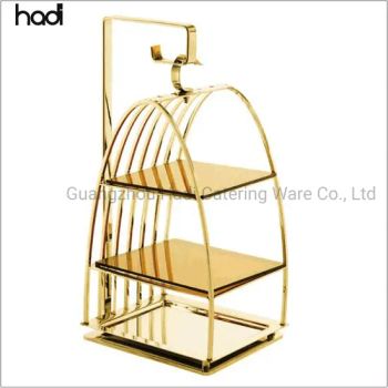 Hotel Restaurant Supplies Wholesale Decorative Bird Cages Wedding Fancy Golden Stainless Steel 3 Tier High Tea Cake Stand - GUANGZHOU HADI CATERING WARE CO., LTD - China