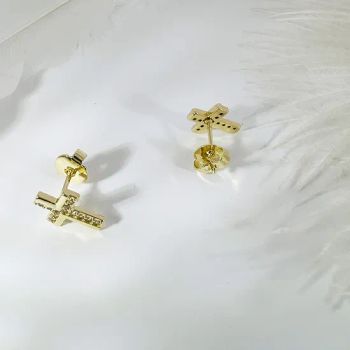 Stylish Designs Plated Copper Zircon Cross Stud Earrings Piercing Jewelry - YU JING JEWELRY CO., LTD. - China