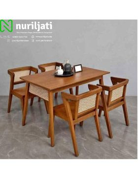 Set Teak Tables Minimalist Rattan Crafting Origin Jepara Design Aesthetic Japandi Production Method Handcrafted Production Lead Time 4 To 6 - Nuril Jati - Indonesia