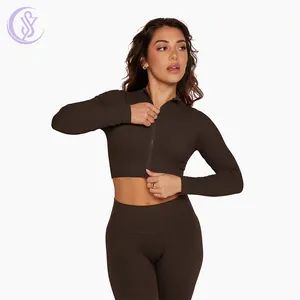 Gym Sportswear Clothing Sexy Casual Shirts Women Fitness Front Zip up Active Yoga Shirt Crop Top Long Sleeve - Dongguan Shuyu Activewear Co., Ltd. - China