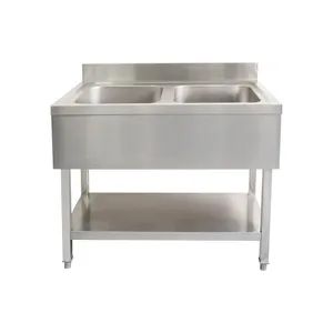 Double Bowls Industrial Restaurant Commercial Stainless Steel Kitchen Sink with Back Splash - Shandong Fu'an Sheng Import and Export Co., Ltd. - China