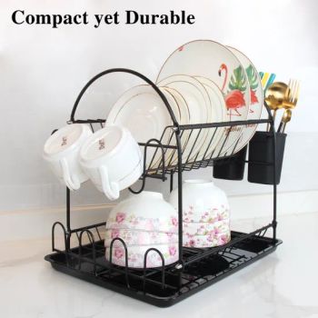 2 Tier Black Kitchen Dish Drainer Drying Rack for Dishes Cups - Jiangmen Chengfu Metal Products Co., Ltd. - China