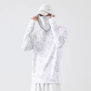 Men Hooded Top Black Logo Pattern Adjustable Face Mask Sunshade Fishing T-Shirt MOQ100 15D - Guangzhou Colorful Clothing Co., Ltd. - China