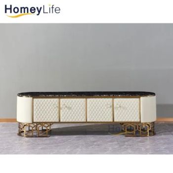 Italian Leather Upholstery TV Cabinet Villa Star Hotel Use Bedroom Living Use TV Stand with Marble Top - Homeylife Furniture Co., Ltd. - China