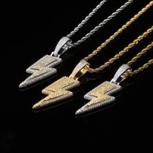 Fashion Zircon Lightning Pendant Necklace Men's Hip Hop Party Jewelry Accessories - QUANZHOU VEKEDUO SUPPLY CHAIN MANAGEMENT CO.,LTD - China