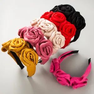 3cm Wide 3D Flower Hair Accessory Decoration Romantic Velvet Rose Flower Headband - Dongguan Blue Queen Accessories Co., Limited - China
