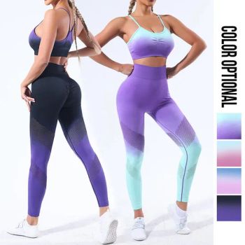 Women 2 Piece Gradient Seamless Yoga Clothing Set Ladies Suit - Hangzhou Jiuxing Clothing Co., Ltd. - China