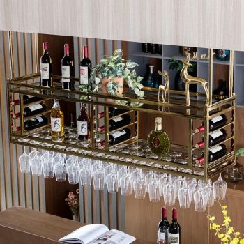 Royal Metal Gold-Tone Hanging Wine & Glass Rack with Multi-Functional Storage - Guangdong Wine Decoration Warehouse Cellar Engineering Co., Ltd. - China