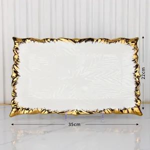 Elegant Gold-Edged Ceramic Tableware Set for Fine Dining 14 Inch Rectangular Plate - Chaozhou Fuyingmei Trading Co., Ltd. - China
