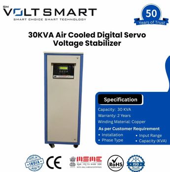 30 KVA Air Cooled Digital Servo Voltage Stabilizer Frequency 50 Hz Finish Polished Reset Automatic Warranty 2 Years Phase Three - Adhunik Electric Company - India