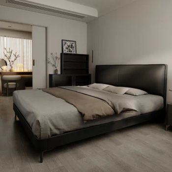 Italian Genuine Leather Canopy Bed Double Black Simple Modern 1Y - Foshan Niuniu Tomato Furniture Co., Ltd - China