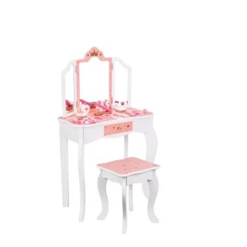 Girls Princess Makeup Pretend Play Wooden Vanity Dress-up Table Toys for Kids Role Play with Mirror - Ningbo Tooky Toy Co., Ltd. - China