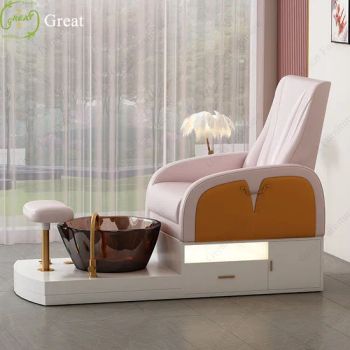 Luxury Pink PU Leather Manicure Pedicure Chairs Modern Resin Bowl Foot Care SPA Chair with LED Lights - Foshan Great Furniture Co., Ltd. - China