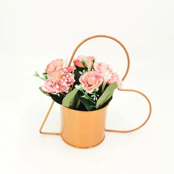 Artificial Flowers Wholesale Prices Modern Home Decor Crafts Plastic Flowers with Heart-Shaped Metal Vase - Ningbo Zhuodi Trading Co., Ltd. - China