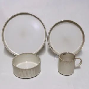 16PCS Stoneware Dinner Set Ceramic Tableware Vertical Line Emboss - Shenzhen Hiker Housewares Ltd - China