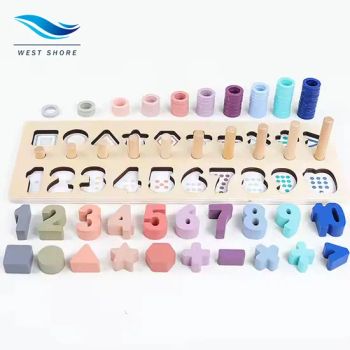 Montessori Math Toys 5 in 1 Count Numbers Matching Digital Board Wooden Puzzle Toys - Dalian West Shore Wood Co., Ltd. - China