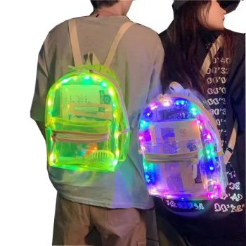 New Design Student Used Clear School Light up Bags Transparent PVC Clear Backpack LED Light Backpack - GLORIOUS PROMO CO.,LIMITED - China