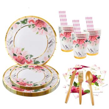 Flower Gold Stamping Party Plate Set Disposable Birthday Tableware Party Supplies - Ningbo General Union Co., Ltd. - China
