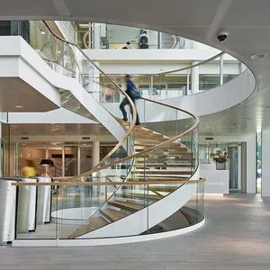 Luxury Villa Commercial Curved Wood/Glass/Marble Staircase Metals Stairs with LED Light - IDL BUILDING PRODUCTS CO., LIMITED - China