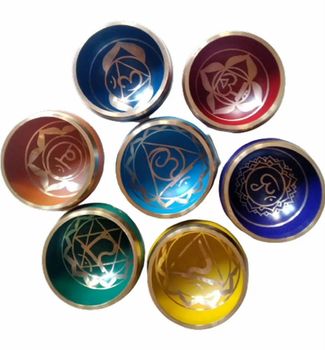 Printed Seven Chakra Brass Singing Bowls, 2.5kg, Round Shape Round Weight 2.5kg Material Brass Capacity 100ml Pattern - Shivalaya Gems - India