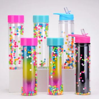 Creative Hot Sales Cute Portable 500ml Outdoor Sports Rainbow POM Beverage Juice Clear Plastic Drinking Water Bottles - Jinjiang Chendai Yilai Craft Company - China