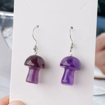 Semi Precious Stone Crystal Jewelry Amethyst Agate Jade Mini Mushroom Earrings - East Sunrise Jewelry Co., Limited - China