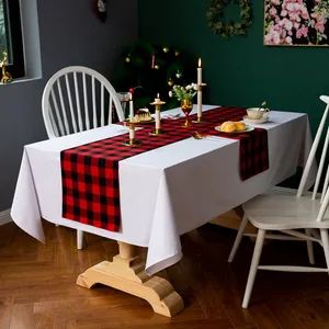 Plaid Red Grid Table Runners Cotton Linen House Hotel Double Side Use Table Runner - Shanghai DPF Textile Co., Ltd. - China