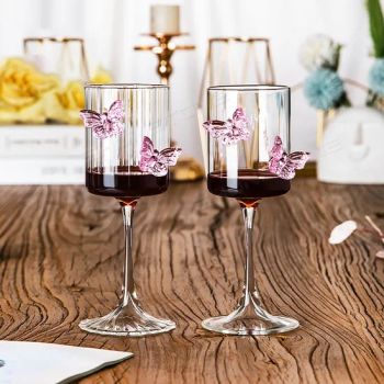 High Borosilicate Vertical Grain Champagne Wine Glass Decoration Butterfly Wine Glasses - XIAMEN SHUNSTONE HOMEWARE CO., LTD. - China