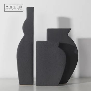 Decorative Modern Matte Black Ceramic Vases for Home Decor Vase Set Ornament Porcelain Minimalist Flower Vase - Shenzhen Merlin Living Collection Co., Ltd. - China