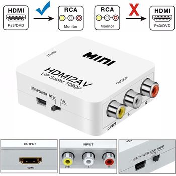Mini HDMI To AV Converter Output Port Hdmi Power Supply Usb 5v Output Refresh Rate 60hz Device Size 61 X 55 X 20mm Hdcp Compatibility - Divye Electronics Solutions - India