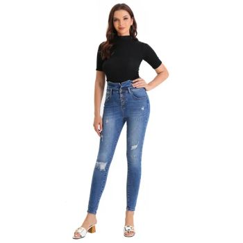 2022 Ladies Trousers Female Custom Jeggings High Waisted Skinny Distressed Denim Womens Jeans - Foshan Shunde Tianxiu Garment Co., Ltd. - China