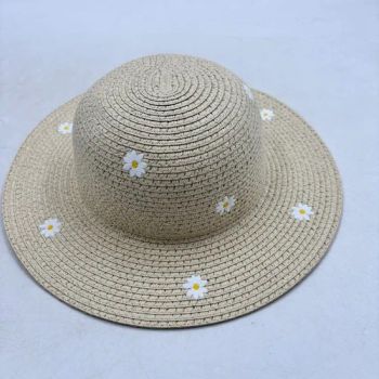 Girls Wide-Brim Straw Sun for Summer Beach with Flower Hat Style Dobby Origin China Gender Women's Brim With Brim Crown With - Shingrand Hats Manufacturer Co., Ltd. - China