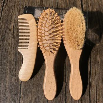 Eco-Friendly 3PCS Baby Hair Brush Comb Set Pure Natural Goat Baby Shampoo Bath Shower Brush Wooden Comb - NINGBO AOVEA IMPORT & EXPORT CO., LTD. - China