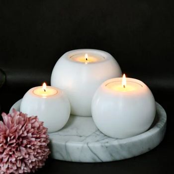 Ball Shape Tealight Candle Holders for Decor Color White Origin China Style Fashion Trademark Custom Model NO. TBCD012 Transport Package Ship in - Shijiazhuang Tabo Candles Sales Co., Ltd. - China