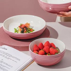 Multi-Purpose Dinner Plates Ceramic Tableware Pink Kitchen Bowl Soup Bowl Set - GENOL CERAMICS CO.,LTD - China