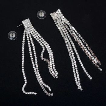 Cross border New European American Fashion Simple Full Diamond Multi row Tassel Earrings - Good Seller Co., Ltd. - China