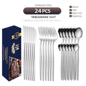 Vintage Flatware Sets Modern Flatware Sets Embossed Flatware Set with Gift Box Portuguese Dining Knife Fork and Spoon Sets 24 Pieces Silverware Flatware Sets - Dongguan Jinsen Craft Technology Co., Ltd. - China