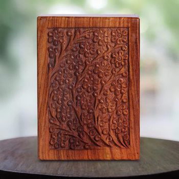 Wooden Carved Urn Box for Human Ashes|Cremation Funeral Urns Box, Pet Memorial Urns, Decorative Urn, Cat Infant Adult Urn, Keepsake Burial Ash Box - Avon Handicrafts - India