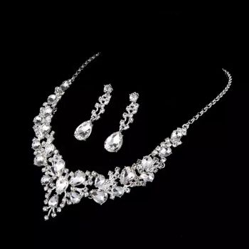 European Hot Sale Color Diamond Bridal Earrings Fashion Wedding Jewelry Bling Rhinestone Crystal Earring Necklaces Jewelry Sets - Shijiazhuang Zhongxuan Trading Co., Ltd. - China