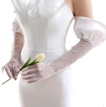 Elegant Wedding Bridal Long Gloves Satin Ruffle Size M OEM Yes Origin China Trademark JX Material Cotton Season All - Maxspeed Group Co., Ltd - China