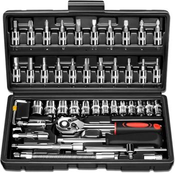 46-Pieces 1/4 Inch Drive Socket Ratchet Wrench Set Metric Bit Socket Extension Bar Hand Tools Set Case Pack Auto Repair Garden Use - Market Union Co. Ltd. - China
