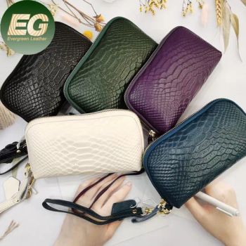 Al917 Long Ladies Luxury Designer Clutch Women Wristlet Wallets Custom Genuine Credit Card Crocodile Leather Wallet - Guangzhou Evergreen Leather Goods Co., Ltd. - China