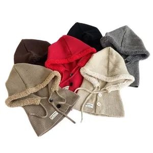 Custom Stylish Fleece Lined Children Knit Hooded Scarf Adjustable Drawstrings Baby Cap - YC Clothing Co., Ltd. - China