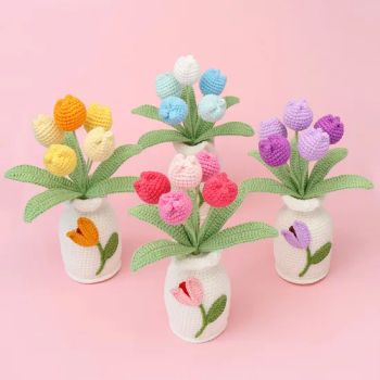 Finished Handmade Crocheted Tulip Vase Home Decor Yarn-Knitted Tulip Artificial Flower Desktop Ornament - Dongguan Landmark Trading Co., Ltd. - China