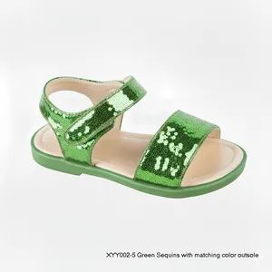 Children Girls Green Sequins Flat Sandals Patent Leather Fashion Dressy Party Shoes - LC UNITE CO., LTD - China