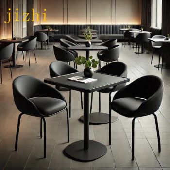 Minimalist Black Restaurant Set with PU Leather Chairs and Round Dining Tables - Ganzhou Jizhi Fumniture Manufacturing Co., Ltd - China