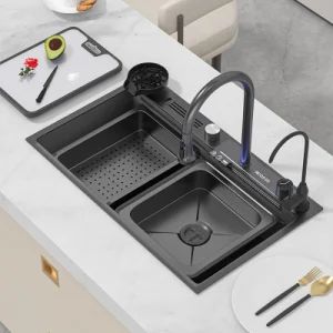 SUS 304 Stainless Steel Black Kitchen Sink Kitchen Faucet Customizable Modern Multifunctional Waterfall Smart Digital Display Bowl Sink Price - Chaozhou EGNS Sanitary Ware Co., Ltd. - China