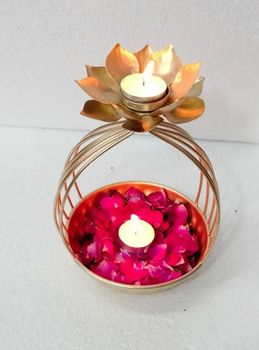 Golden Polished Rose round urli Diwali decorative items Shape Round Finish Polished Question 12 inch Color Gold Plated, - MN Gifting Creation - India
